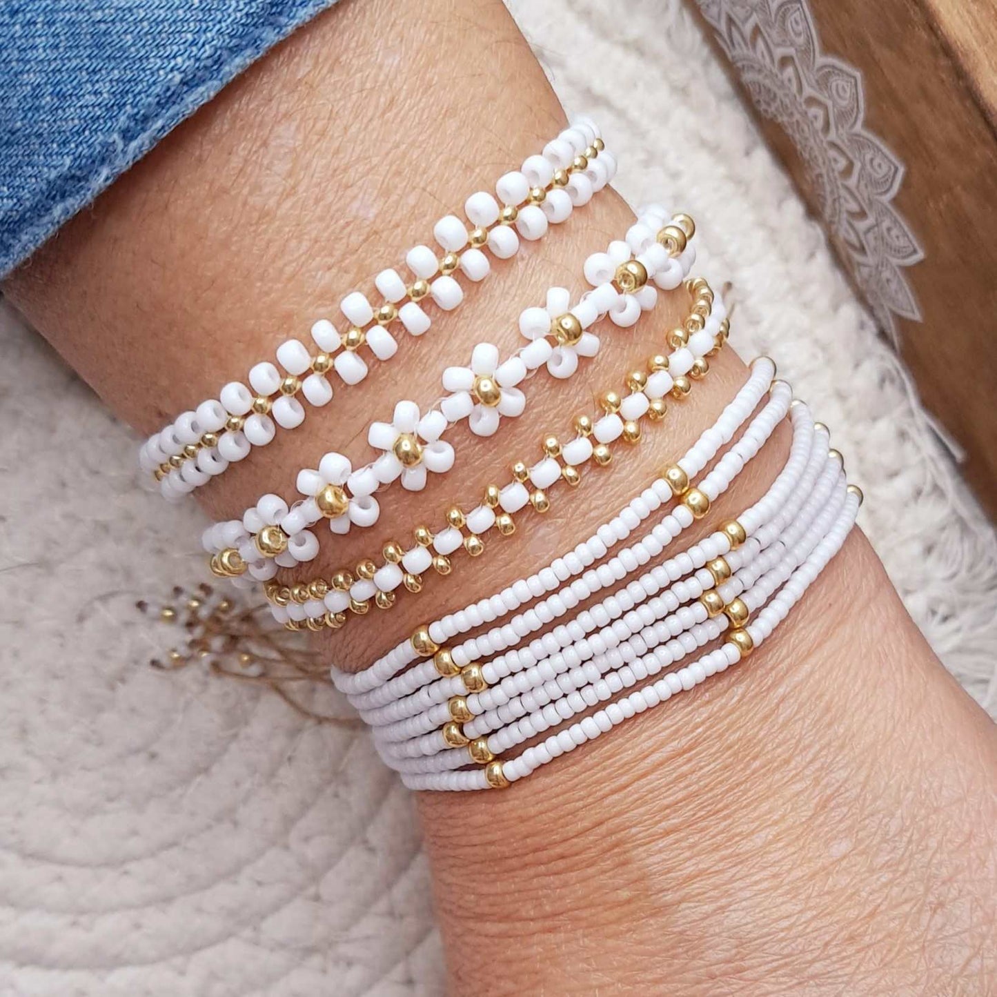 Manchette de bracelets en perles Miyuki Blancs