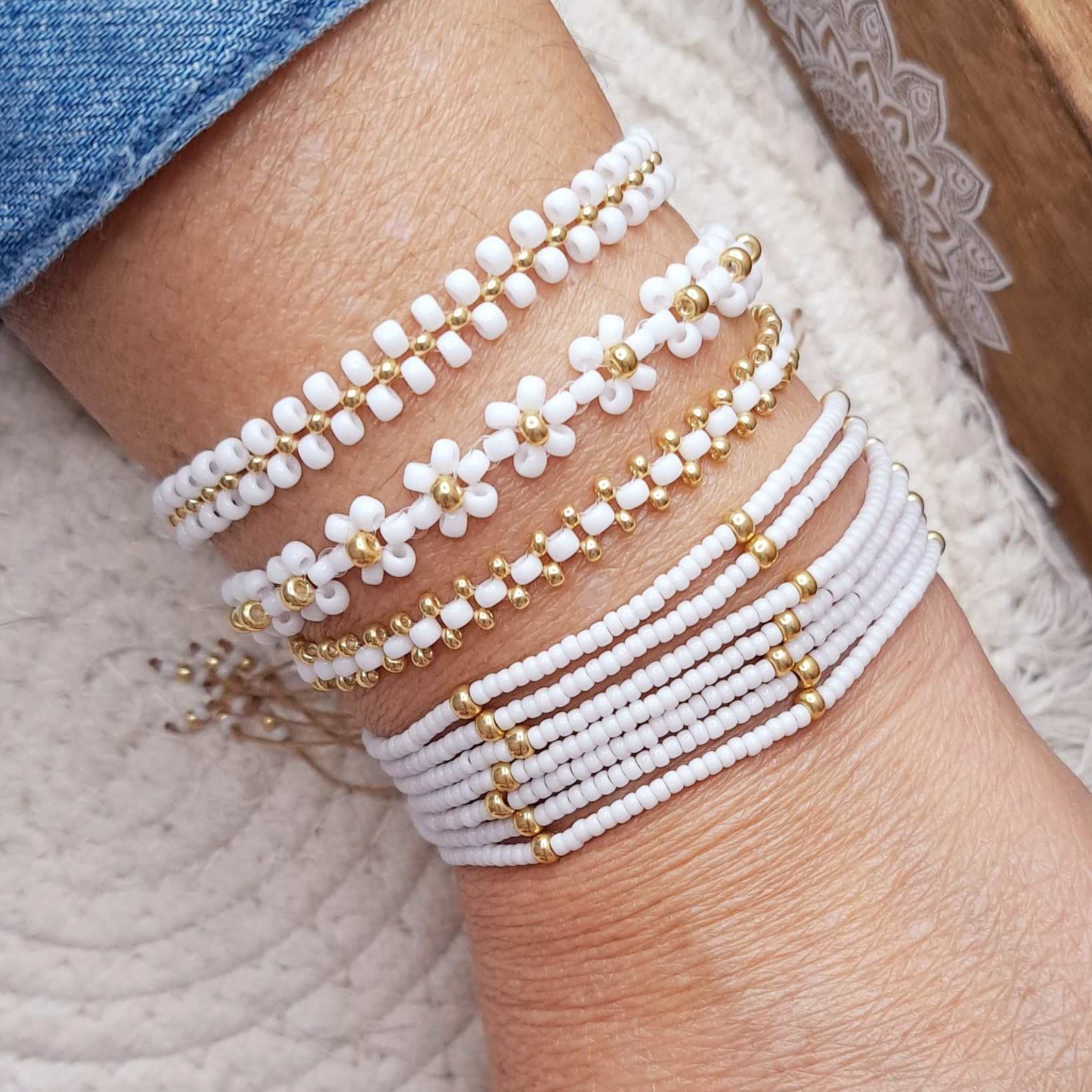 Manchette de bracelets en perles Miyuki Blancs