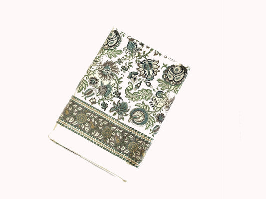 nappe imprimée block-print Abondance : fleurs et feuillages parsemés de pois d'or