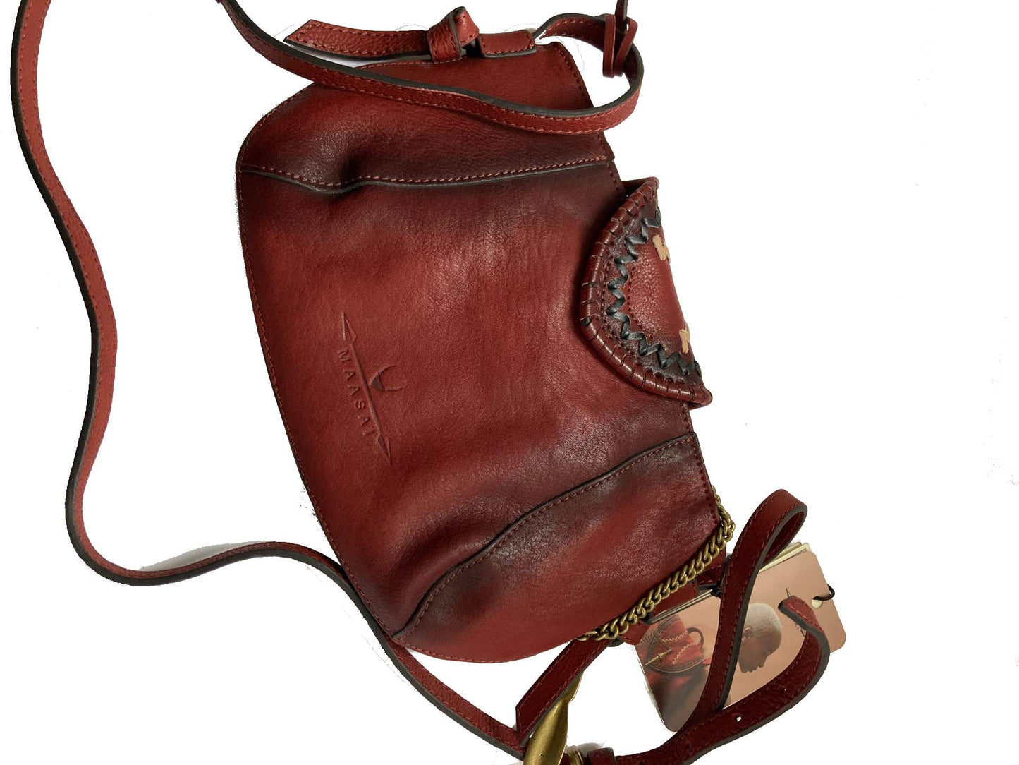 sac clutch en cuir brun-rouge vue de dos
